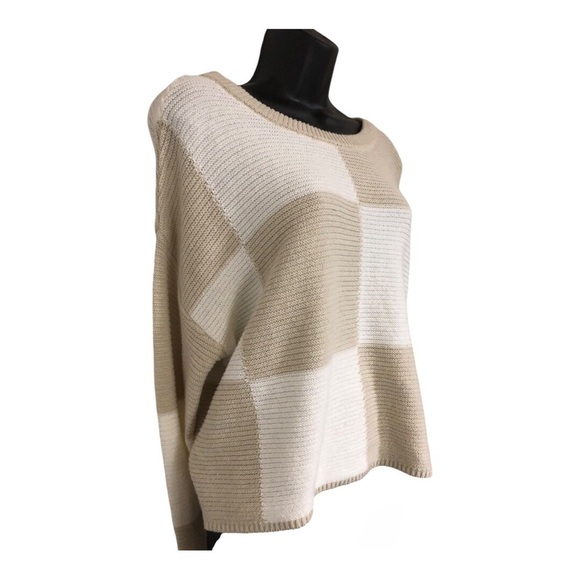Jessica Simpson cream & offwhite colorblock ribbed neckline sweater size Large - Picture 4 of 12